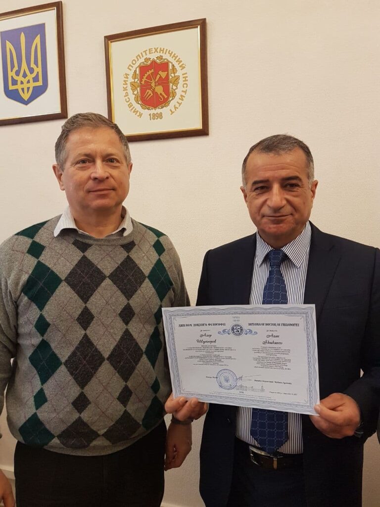 On November 29, 2021, Educational and scientific institute of energy saving and energy management hosted a solemn presentation of the Diploma of Doctor of Philosophy to the first foreigner  Shukurov Azar Medzhid ogly